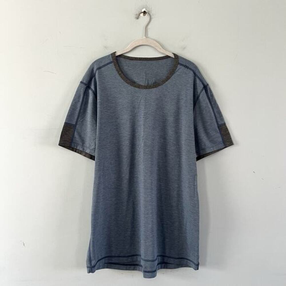 Lululemon Crew Neck Tech‎ Shirt Blue Gray Baseball Mens Short Sleeve Top